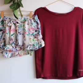 short pijama estampa y camisa vino tinto